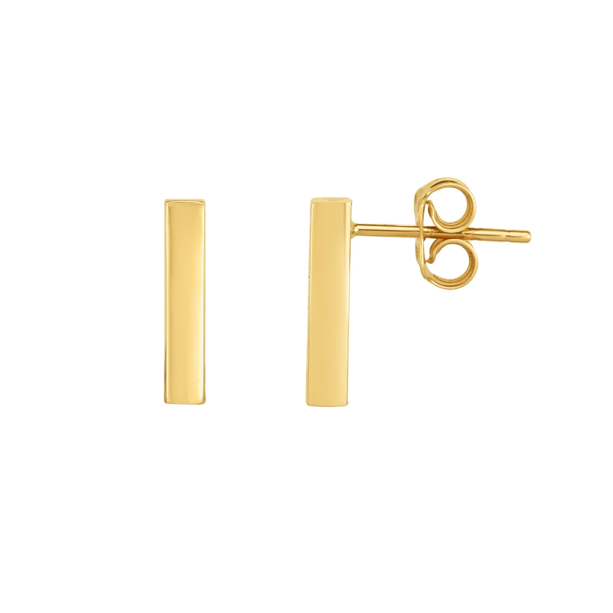 14K Yellow Gold Medium Polished Bar Stud Earring