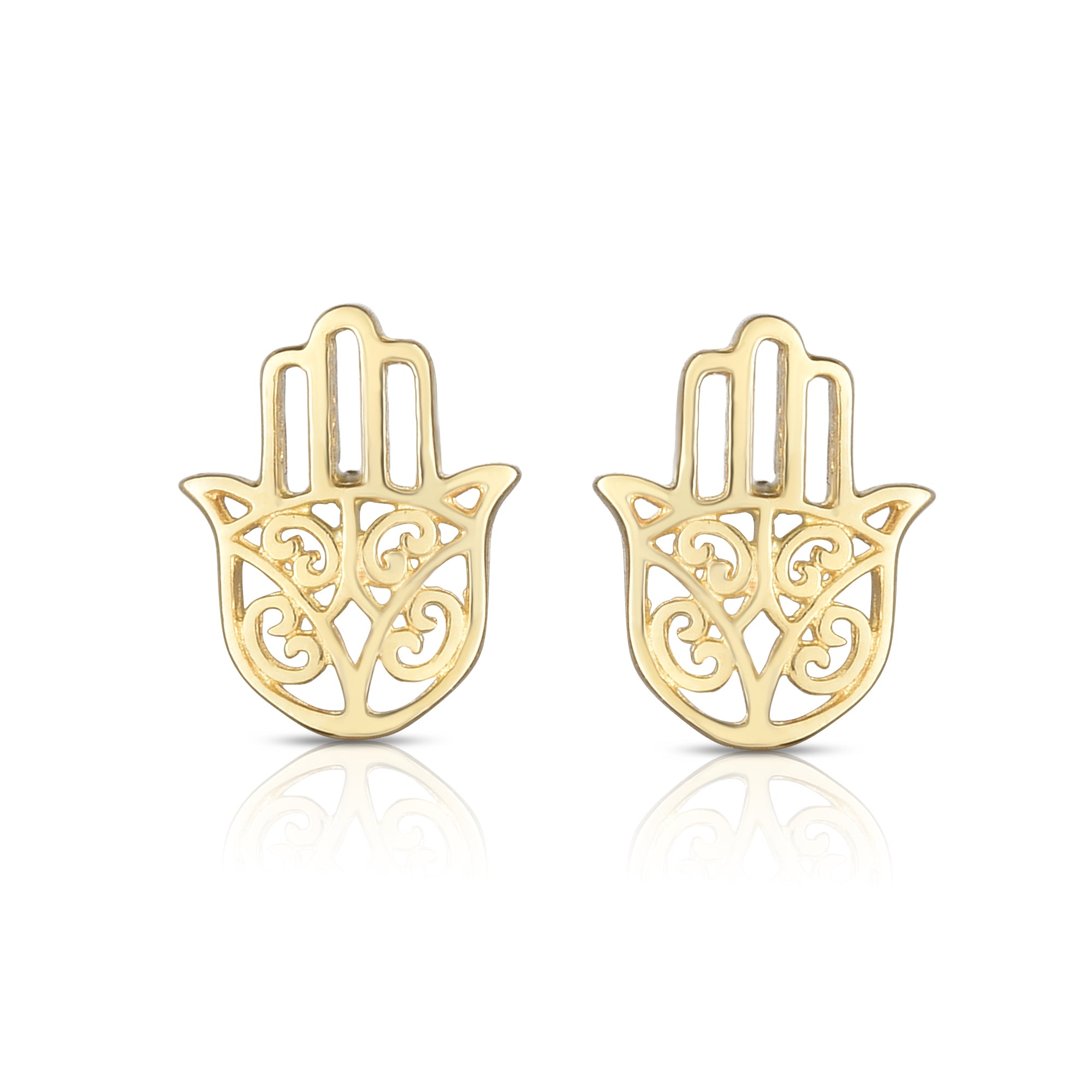 14K Yellow Gold Hamsa Stud Earring