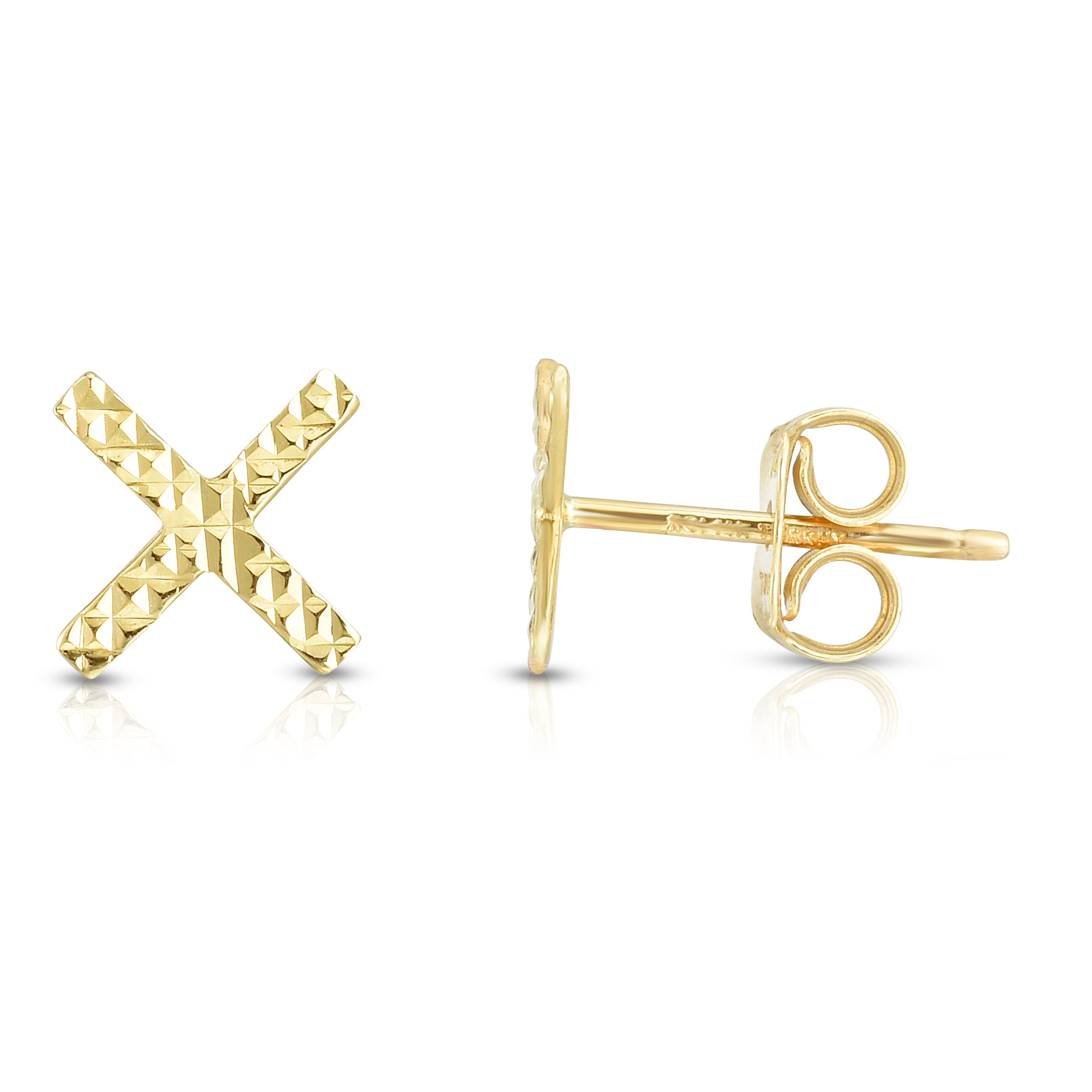 14K Yellow Gold Diamond Cut X Stud Earring