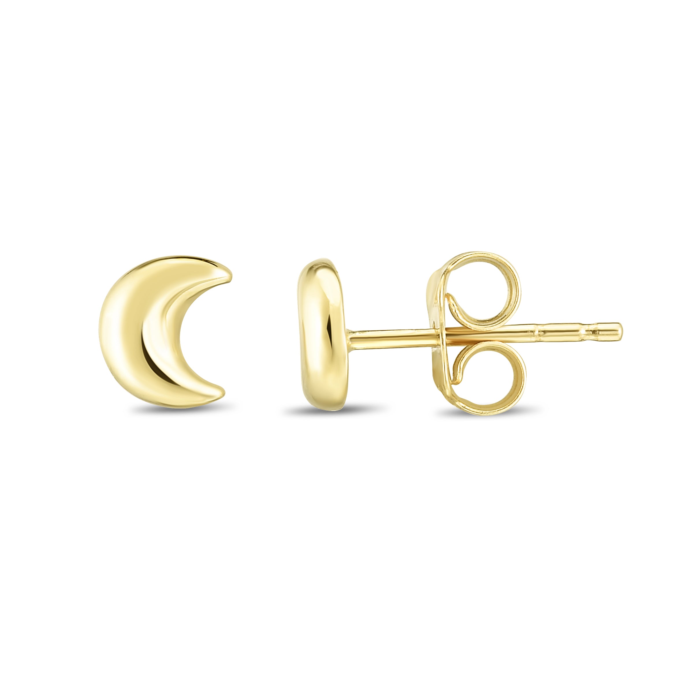 14K Yellow Gold Moon Stud Earring