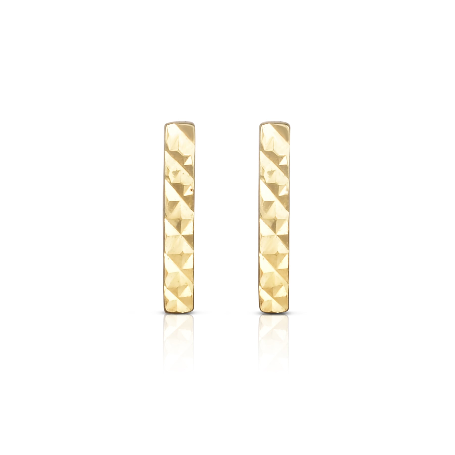 14K Yellow Gold Diamond Cut Bar Stud Earring