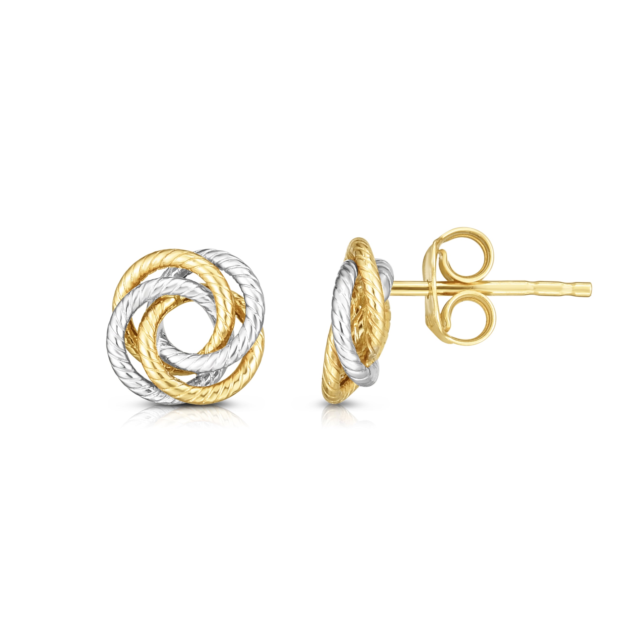 14K Yellow & White Gold Multi-Row, Open Center Love Knot Stud Earring