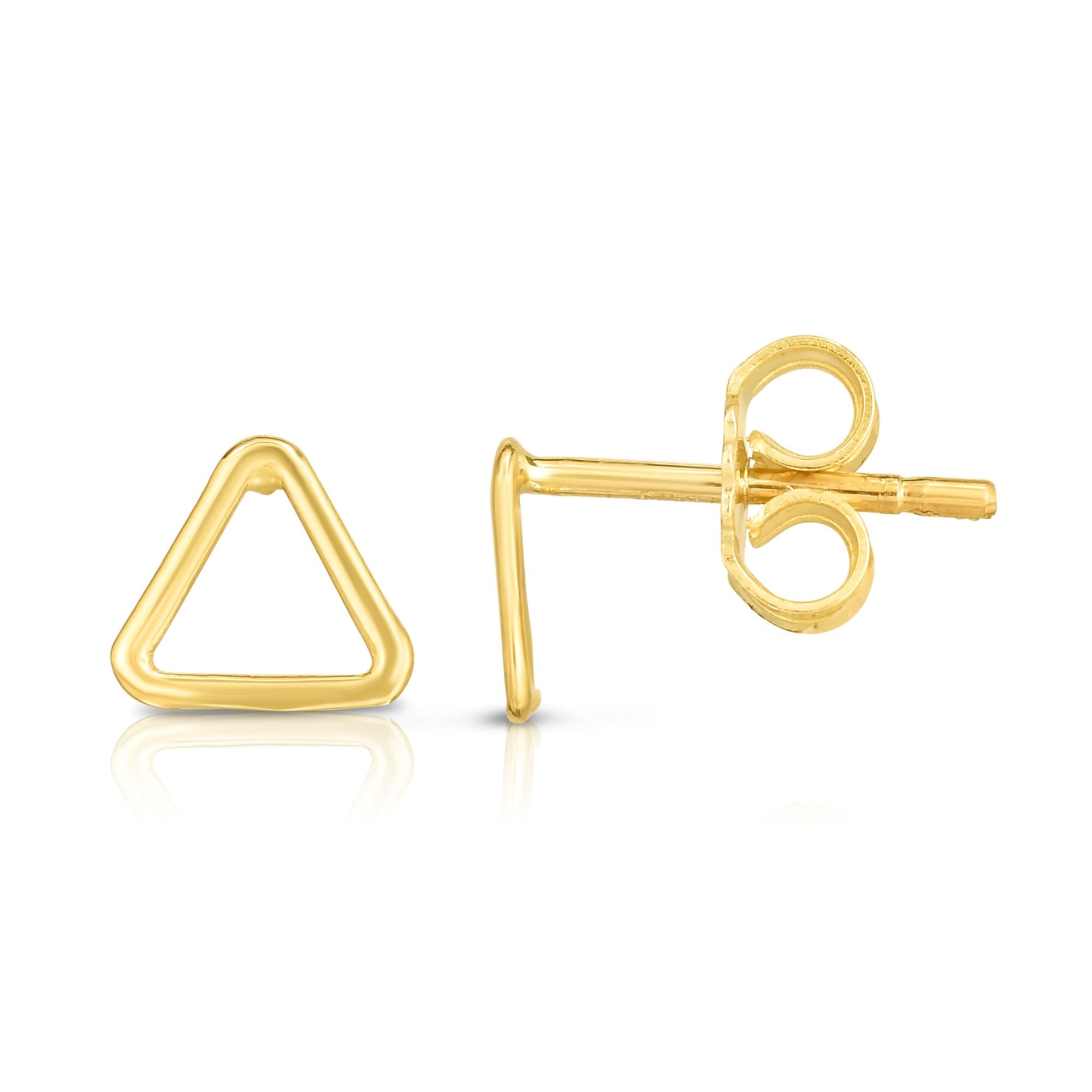 14K Yellow Gold Open Triangle Stud Earring