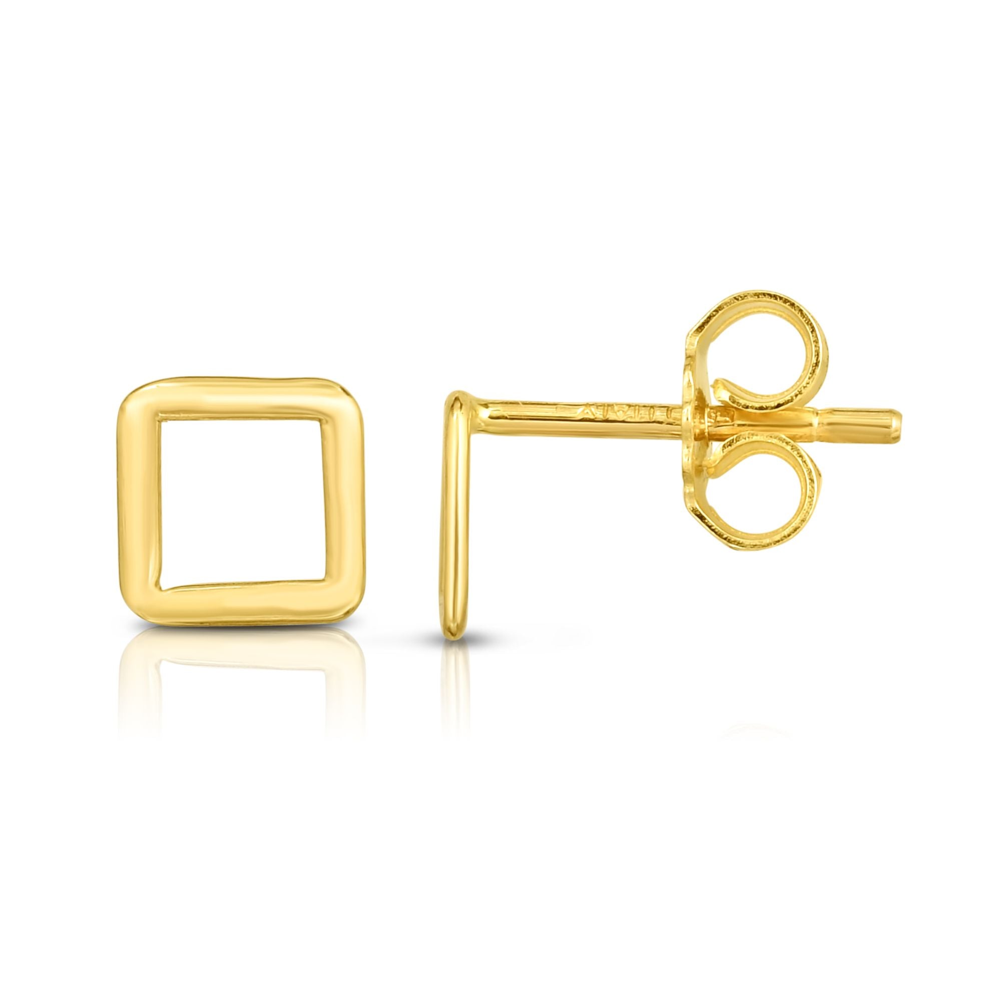 14K Yellow Gold Open Square Stud Earring