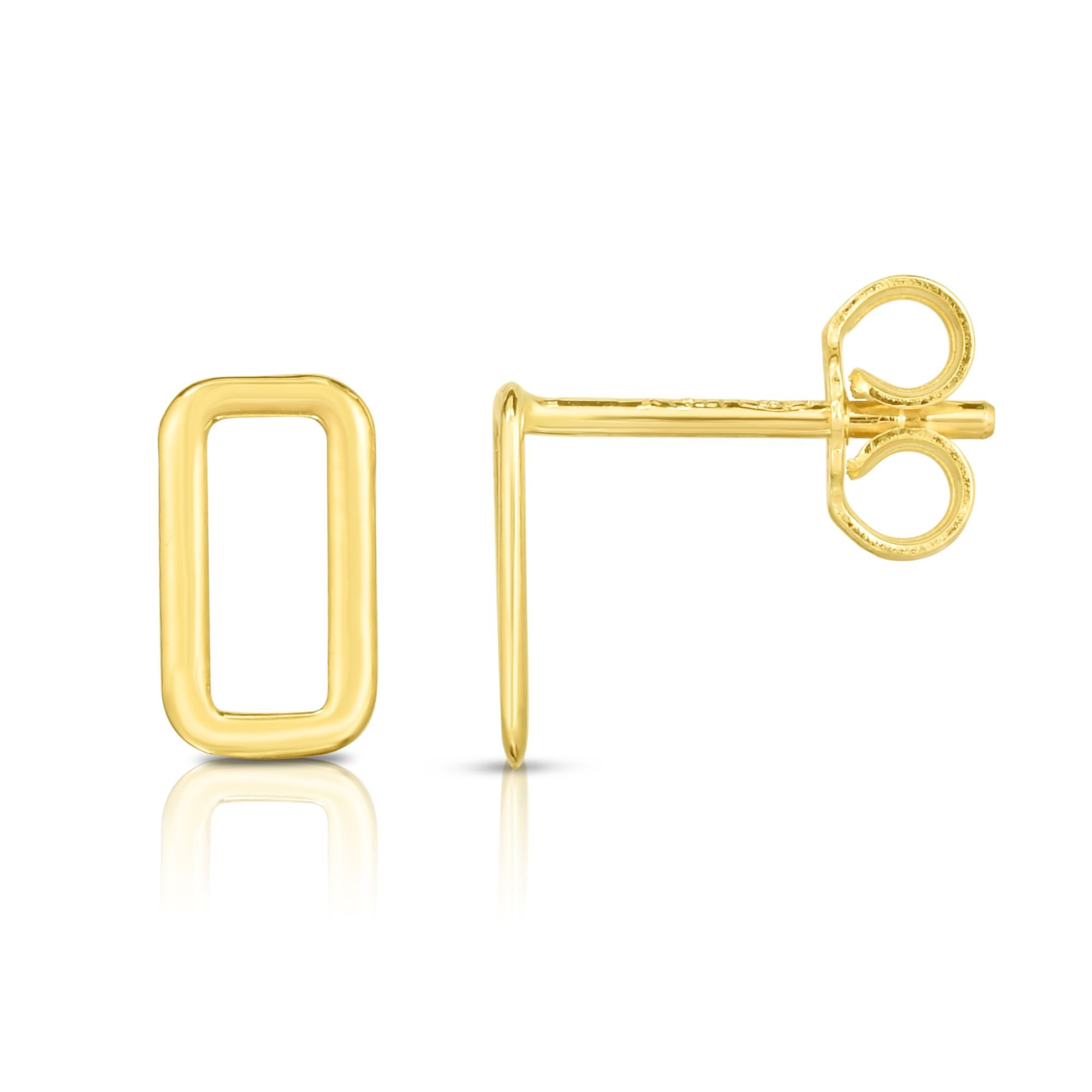 14K Yellow Gold Open Rectangle Stud Earring