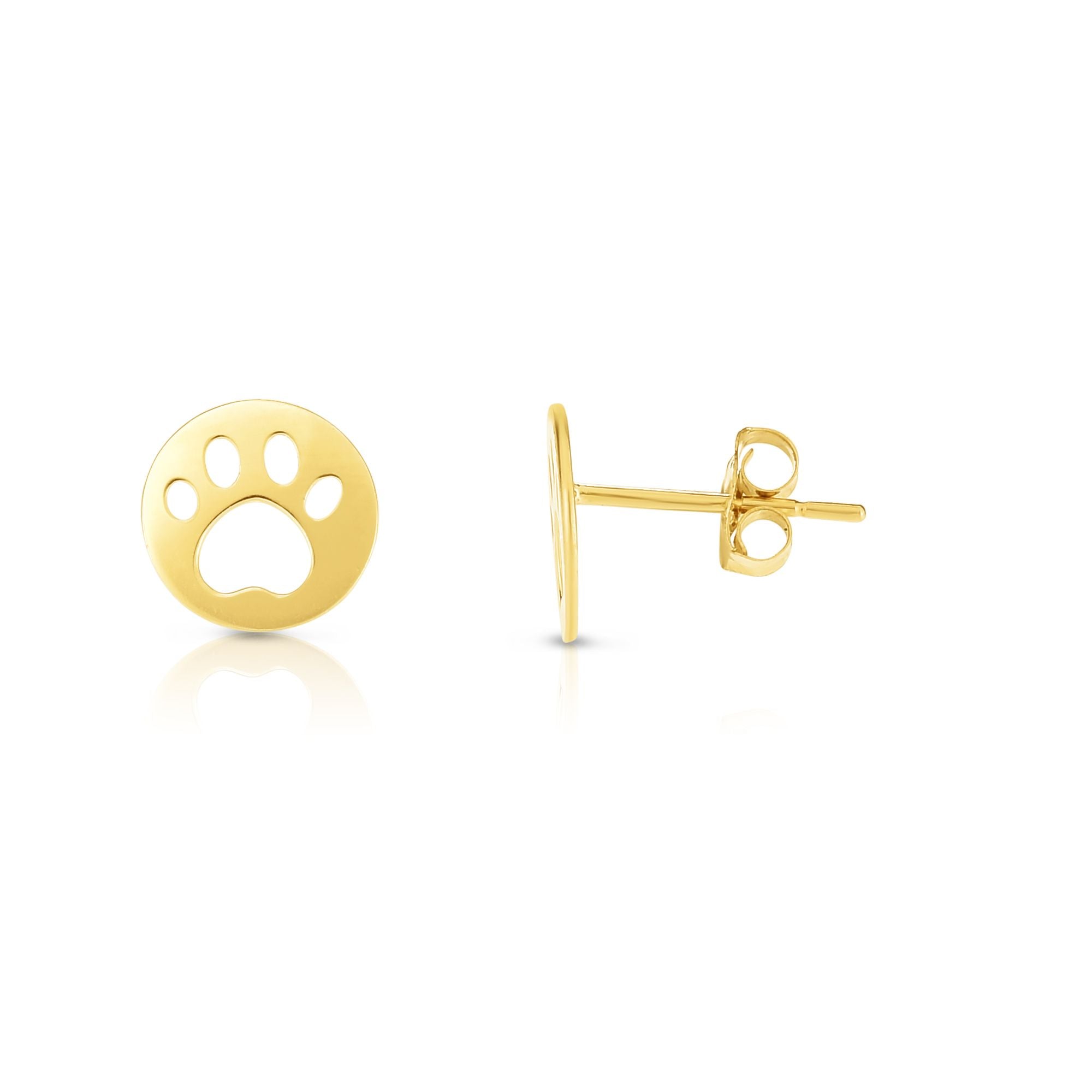 14K Yellow Gold Paw Print Stud Earring