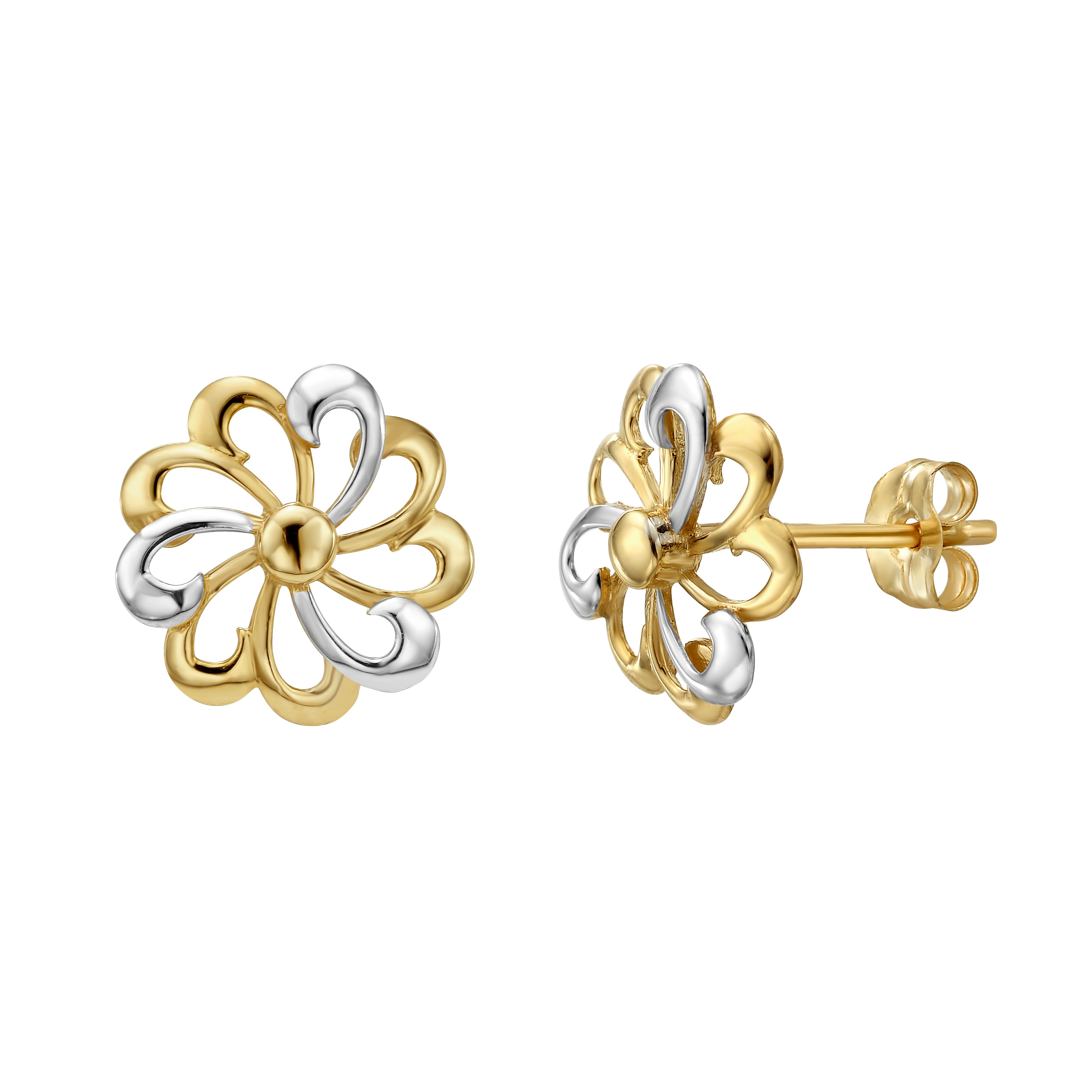 14K Yellow Gold Flower Stud Earring