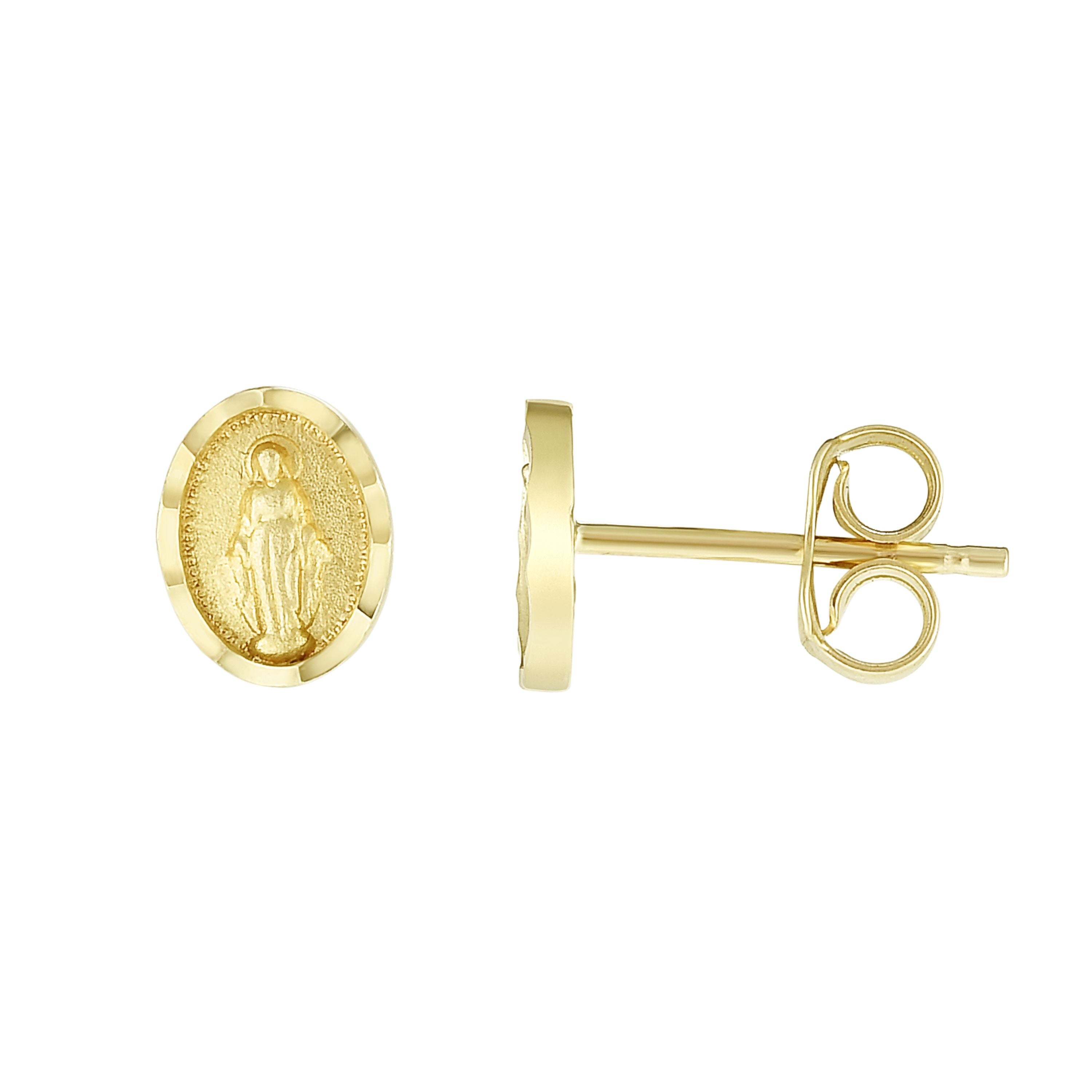 14K Yellow Gold Virgin Mary Stud Earring