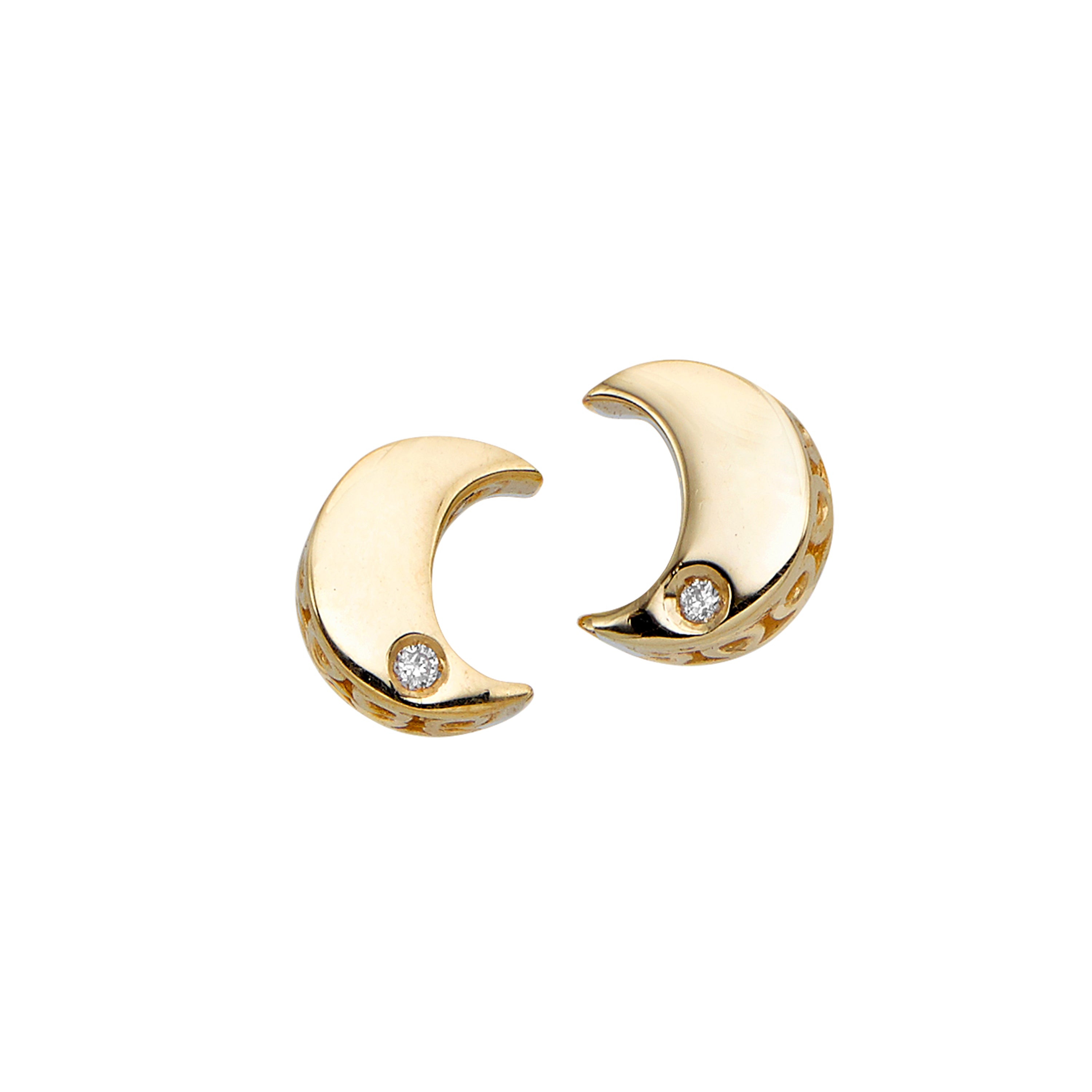 14K Yellow Gold .01ct Diamond Moon Stud Earring