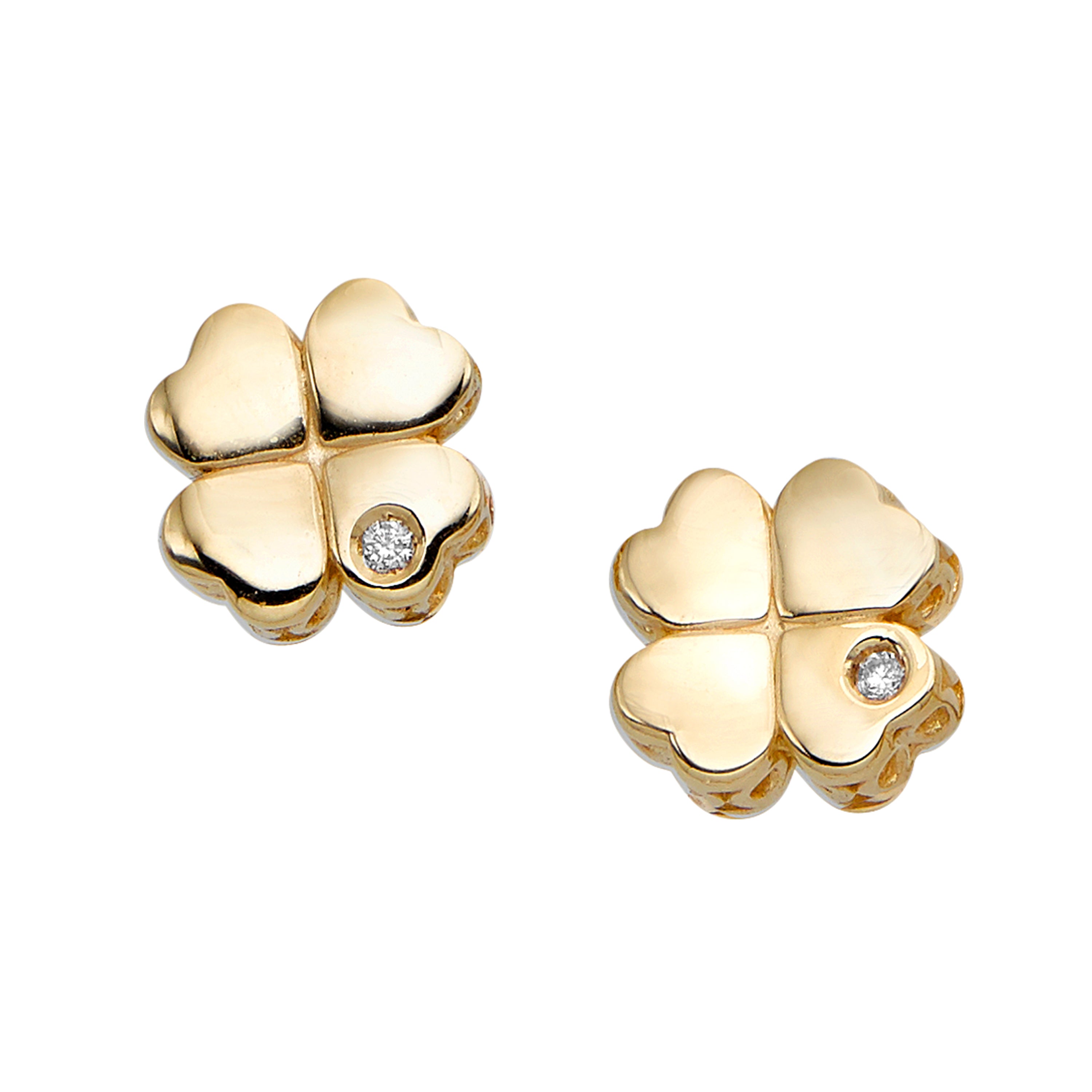 14K Yellow Gold .01ct Diamond Clover Stud Earring