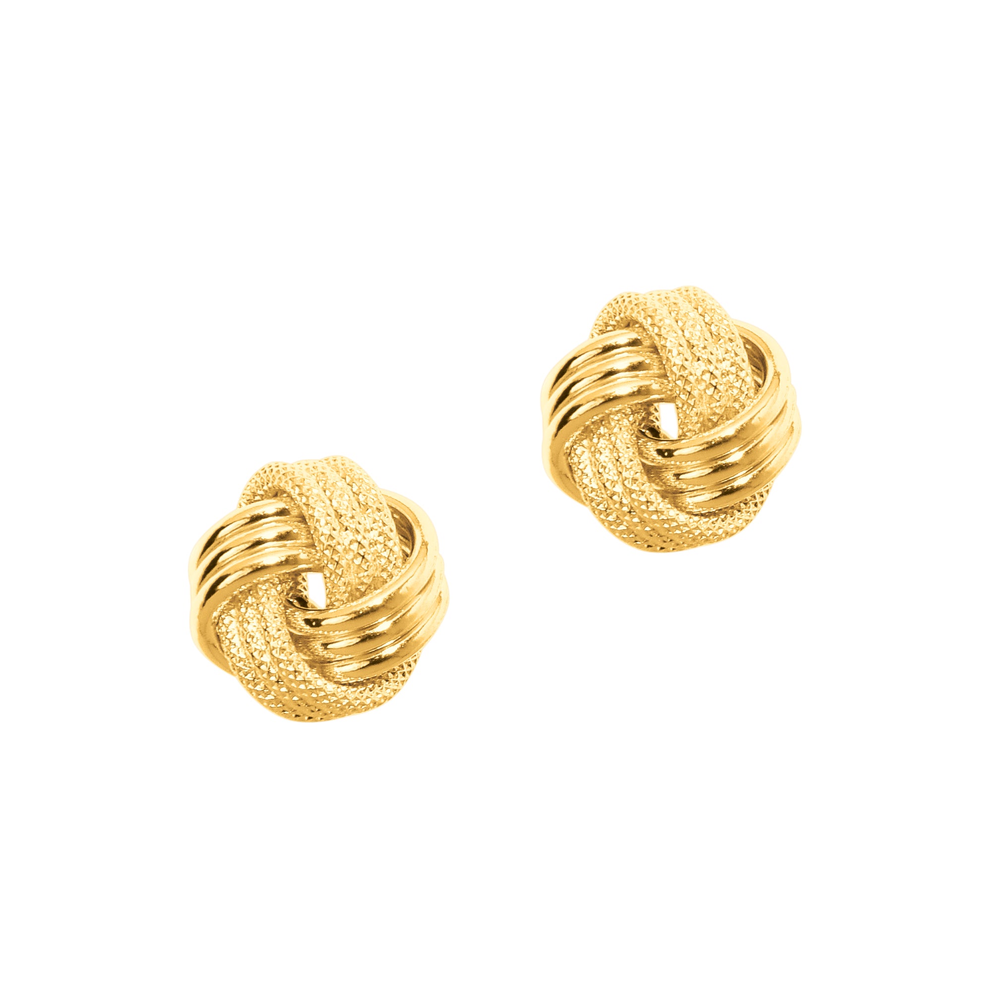 14K Yellow Gold Polished & Diamond Cut Love Knot Stud Earring