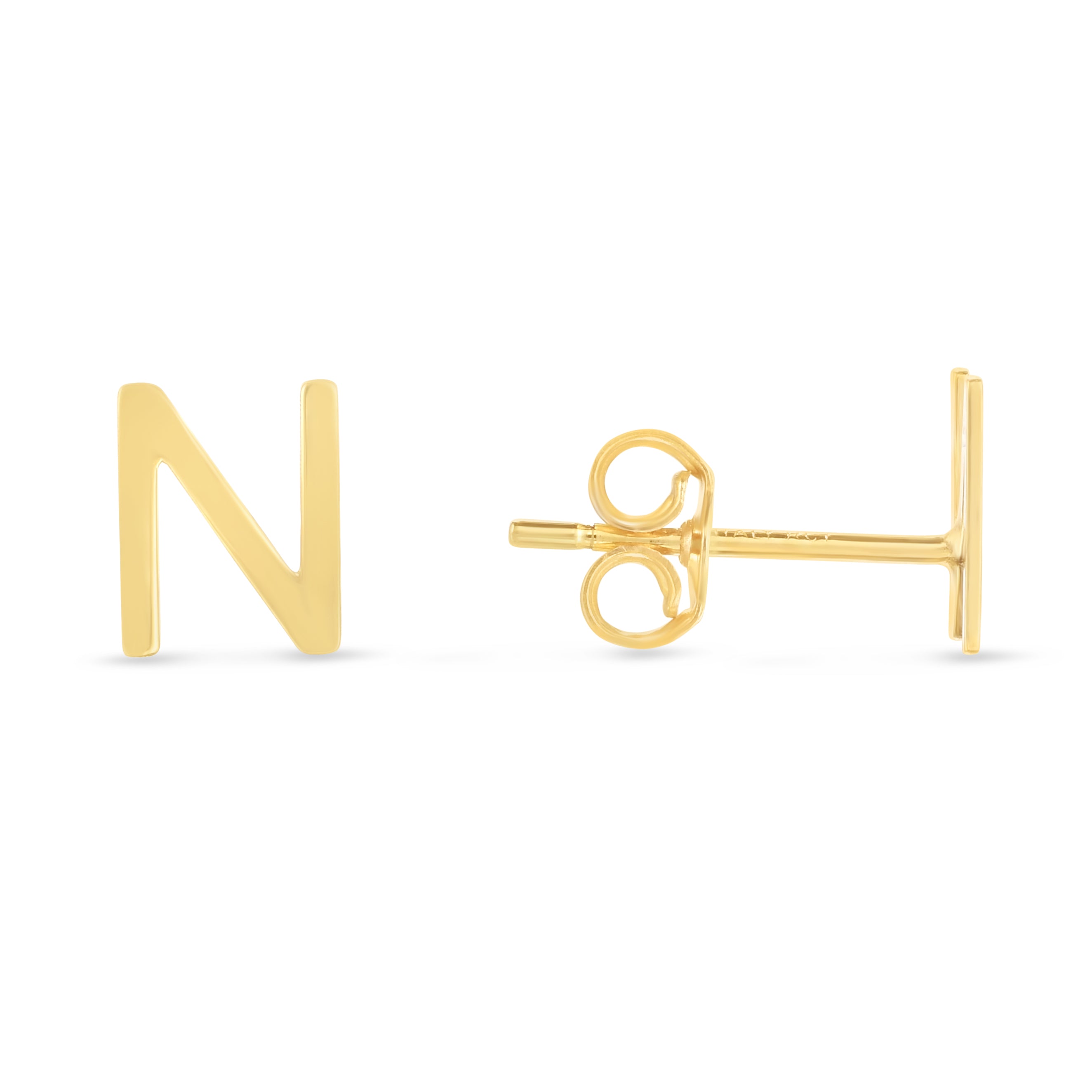 14K Yellow Gold Yours Truly Initial N Stud Earring