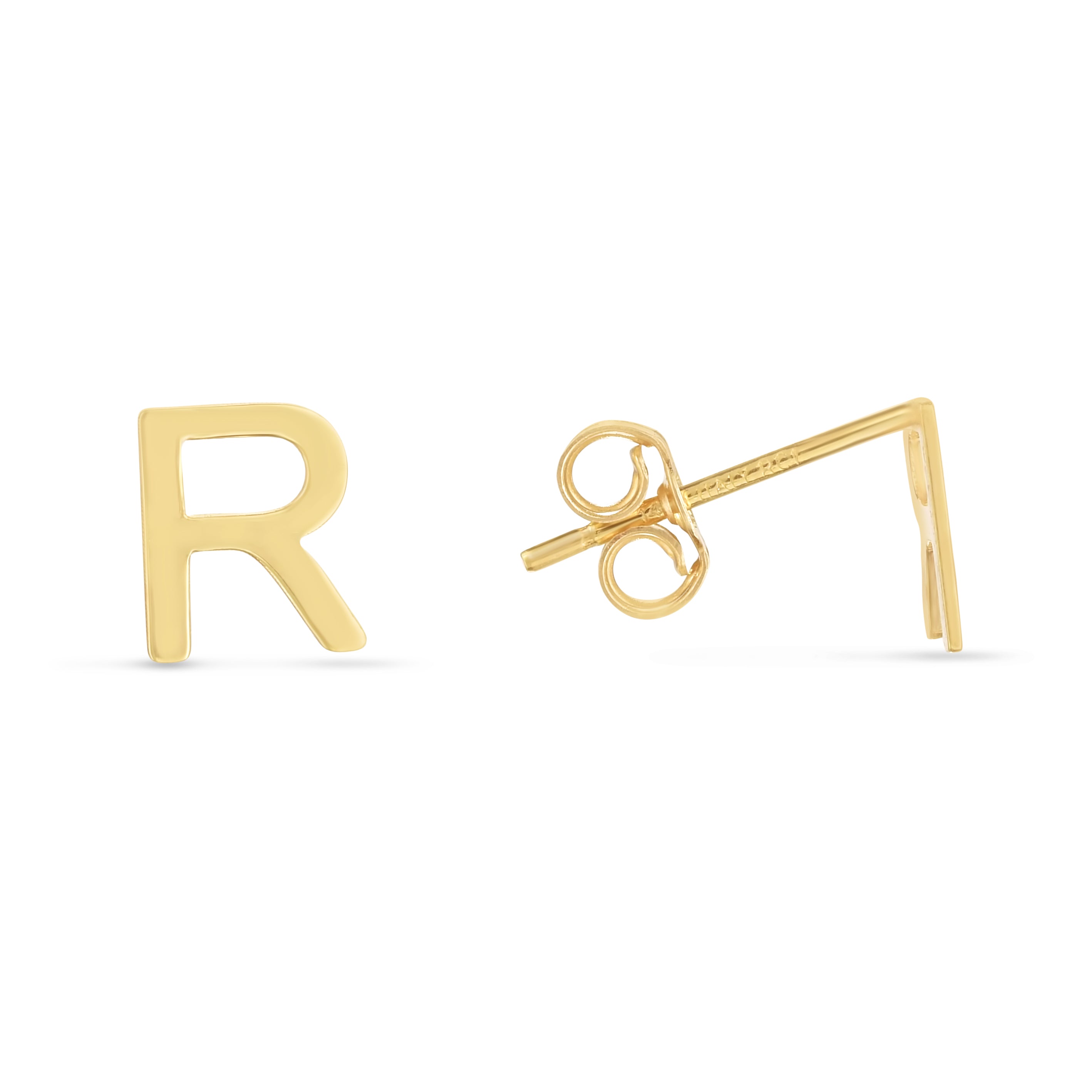 14K Yellow Gold Yours Truly Initial R Stud Earring