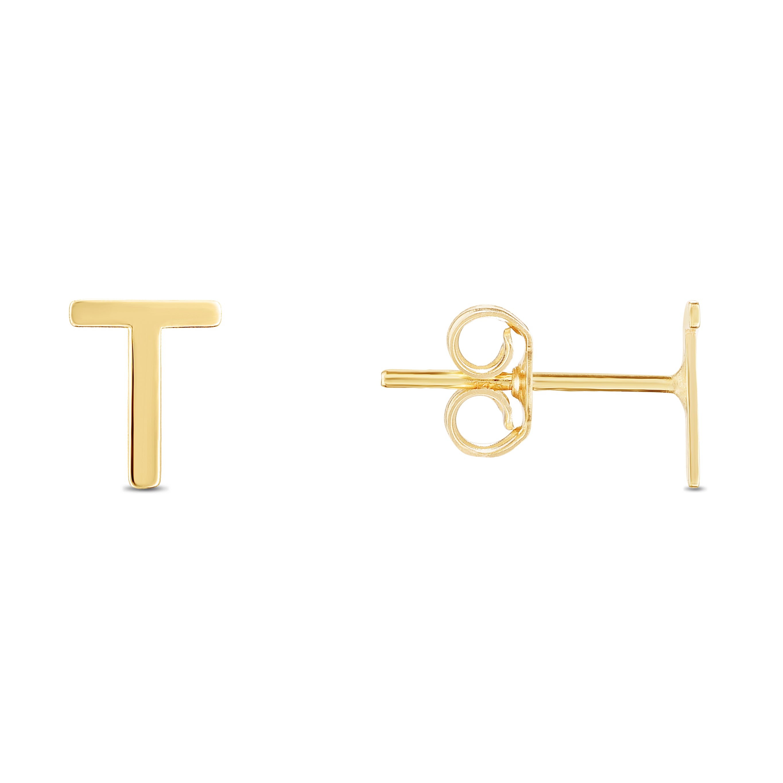 14K Yellow Gold Yours Truly Initial T Stud Earring