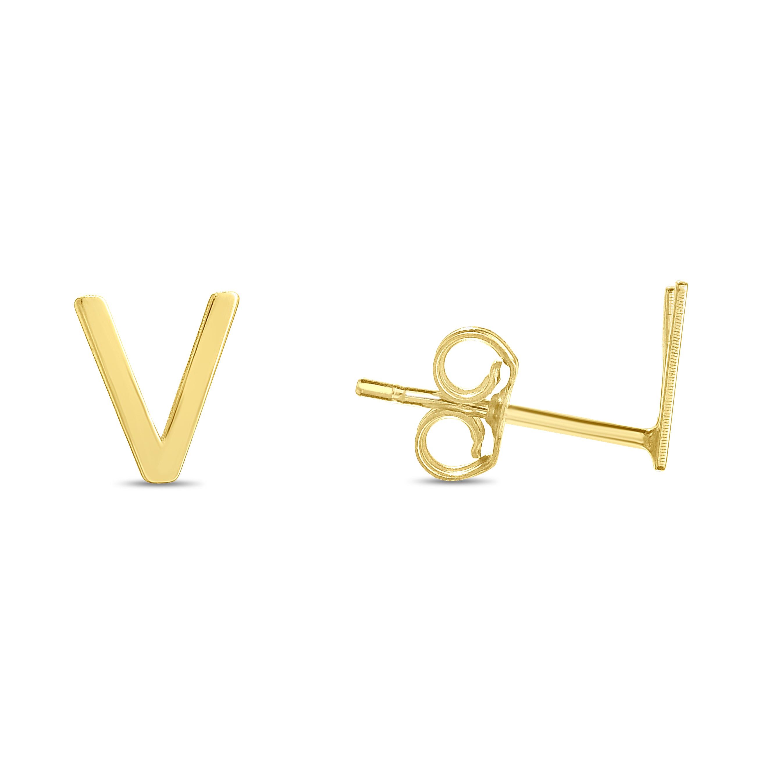 14K Yellow Gold Yours Truly Initial V Stud Earring