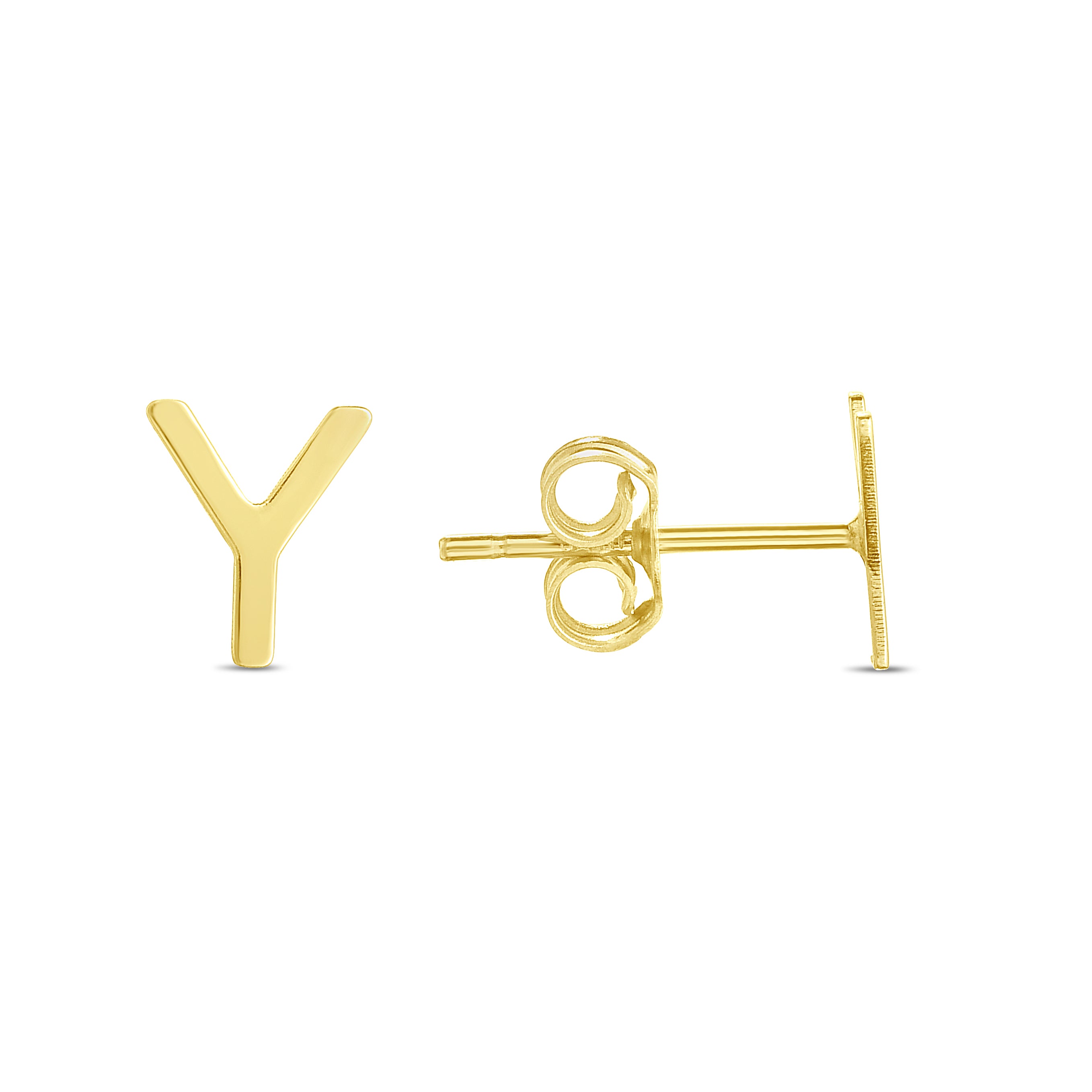 14K Yellow Gold Yours Truly Initial Y Stud Earring