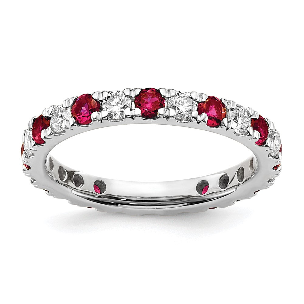 14K White Gold Lab Grown Diamond VS/SI FGH & Cr Ruby Eternity Band