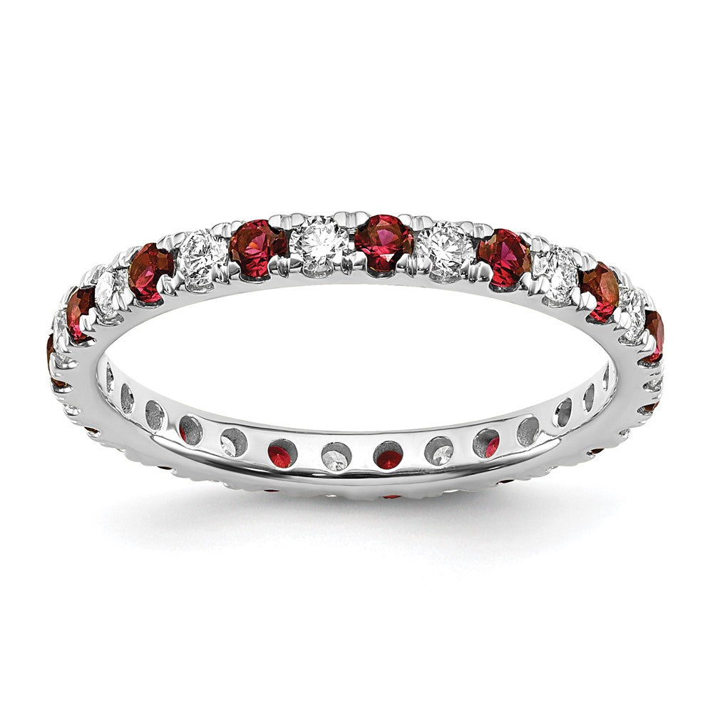 14K White Gold Lab Grown Diamond VS/SI FGH & Cr Ruby Eternity Band