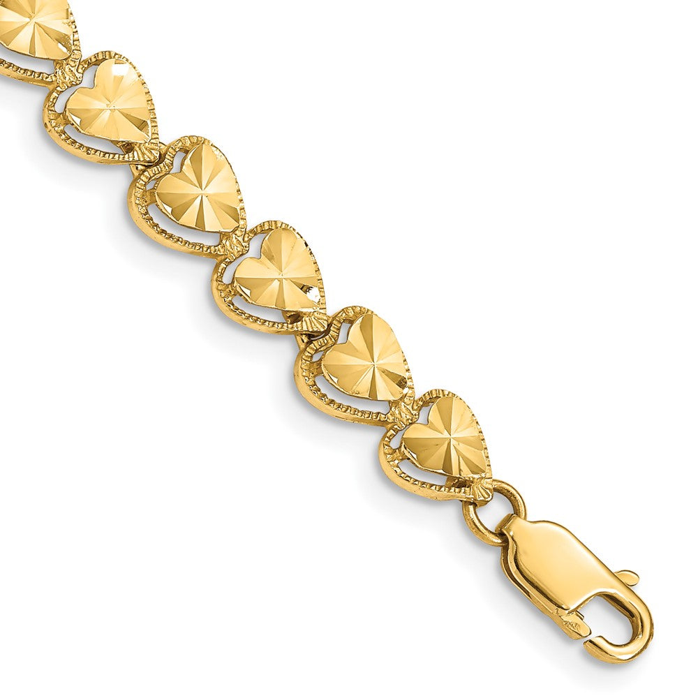 14K Diamond Cut Heart Bracelet