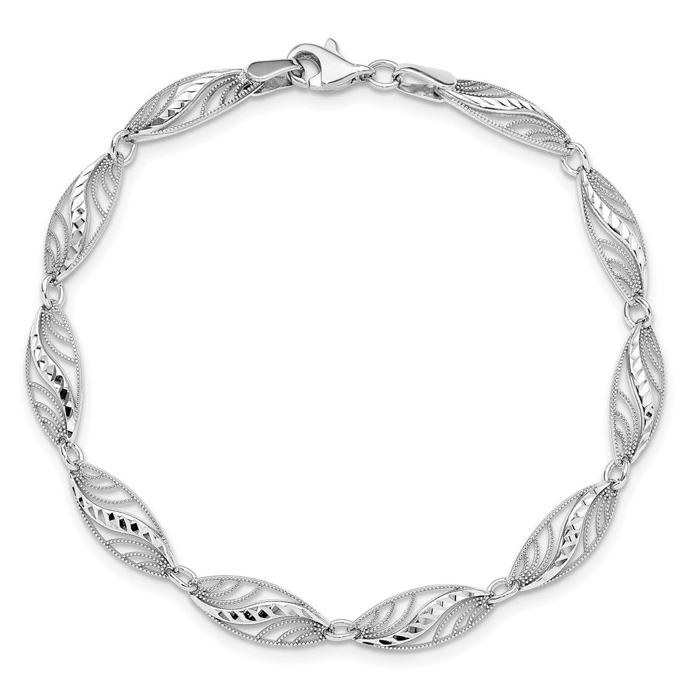 14k White Gold Filigree Diamond Cut 7.25 inch Bracelet