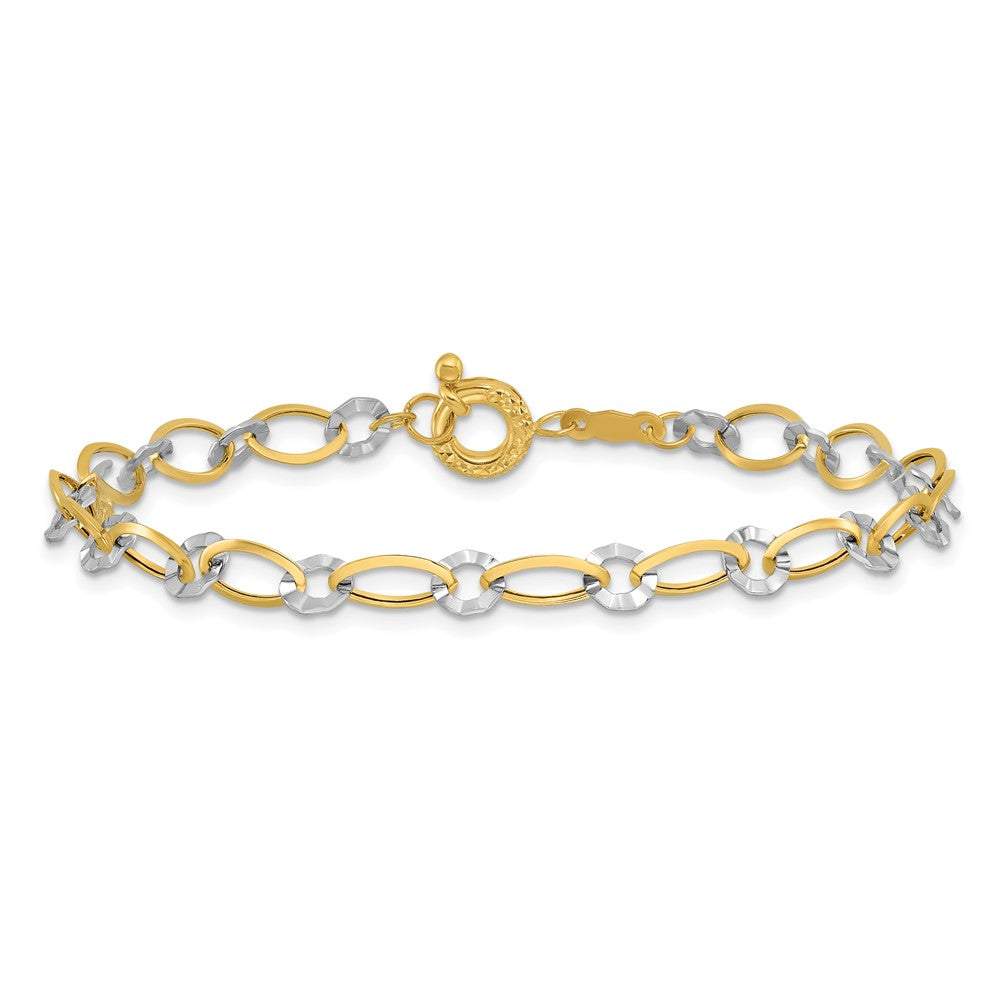 14K Two-tone Oval and Diamond Cut Circle Bracelet