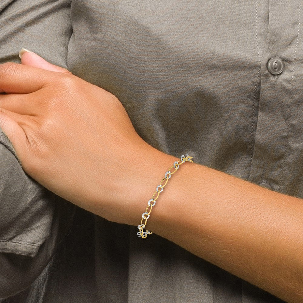 14K Two-tone Oval and Diamond Cut Circle Bracelet