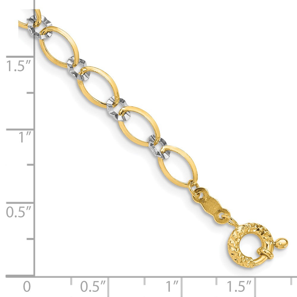 14K Two-tone Oval and Diamond Cut Circle Bracelet