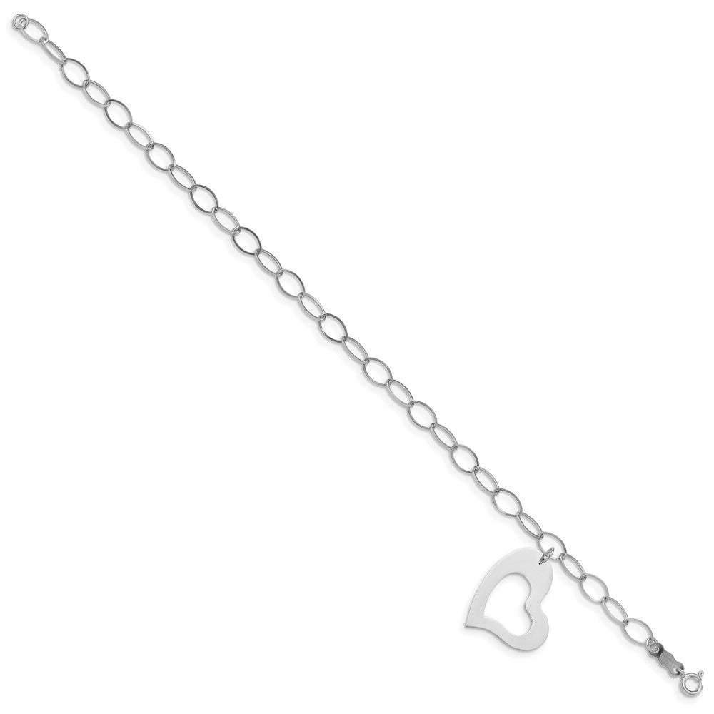 14k White Gold Polished Dangle Heart Bracelet