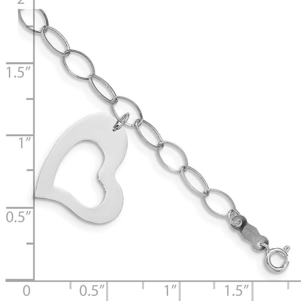 14k White Gold Polished Dangle Heart Bracelet