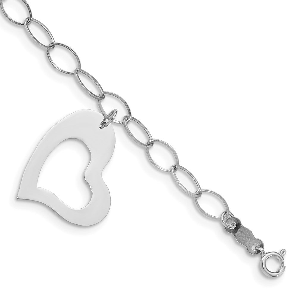 14k White Gold Polished Dangle Heart Bracelet