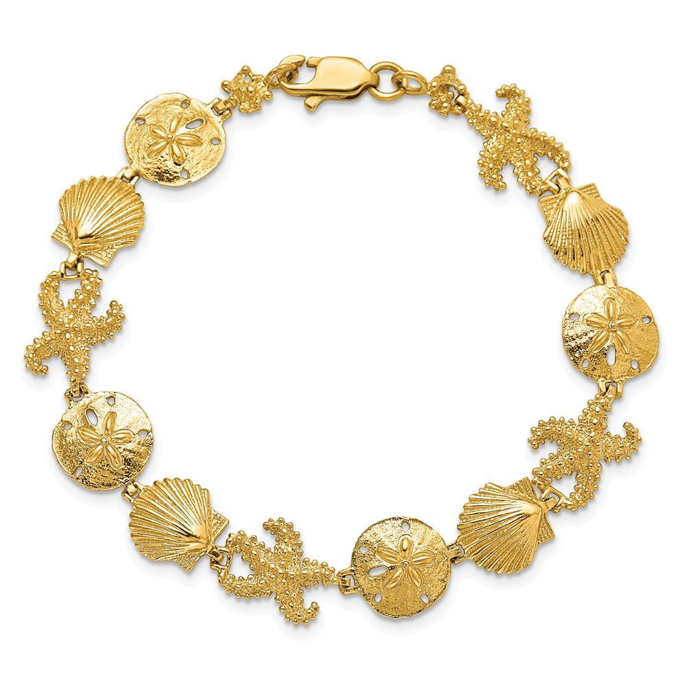 14K Gold Polished and Textured Sea Life Bracelet