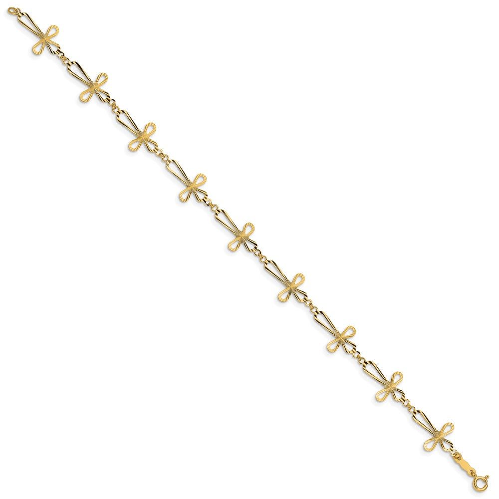 14K Diamond Cut Open Cross Bracelet