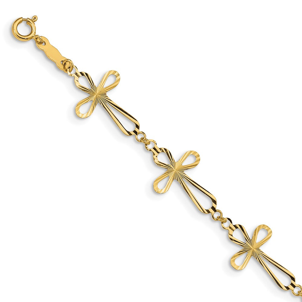 14K Diamond Cut Open Cross Bracelet