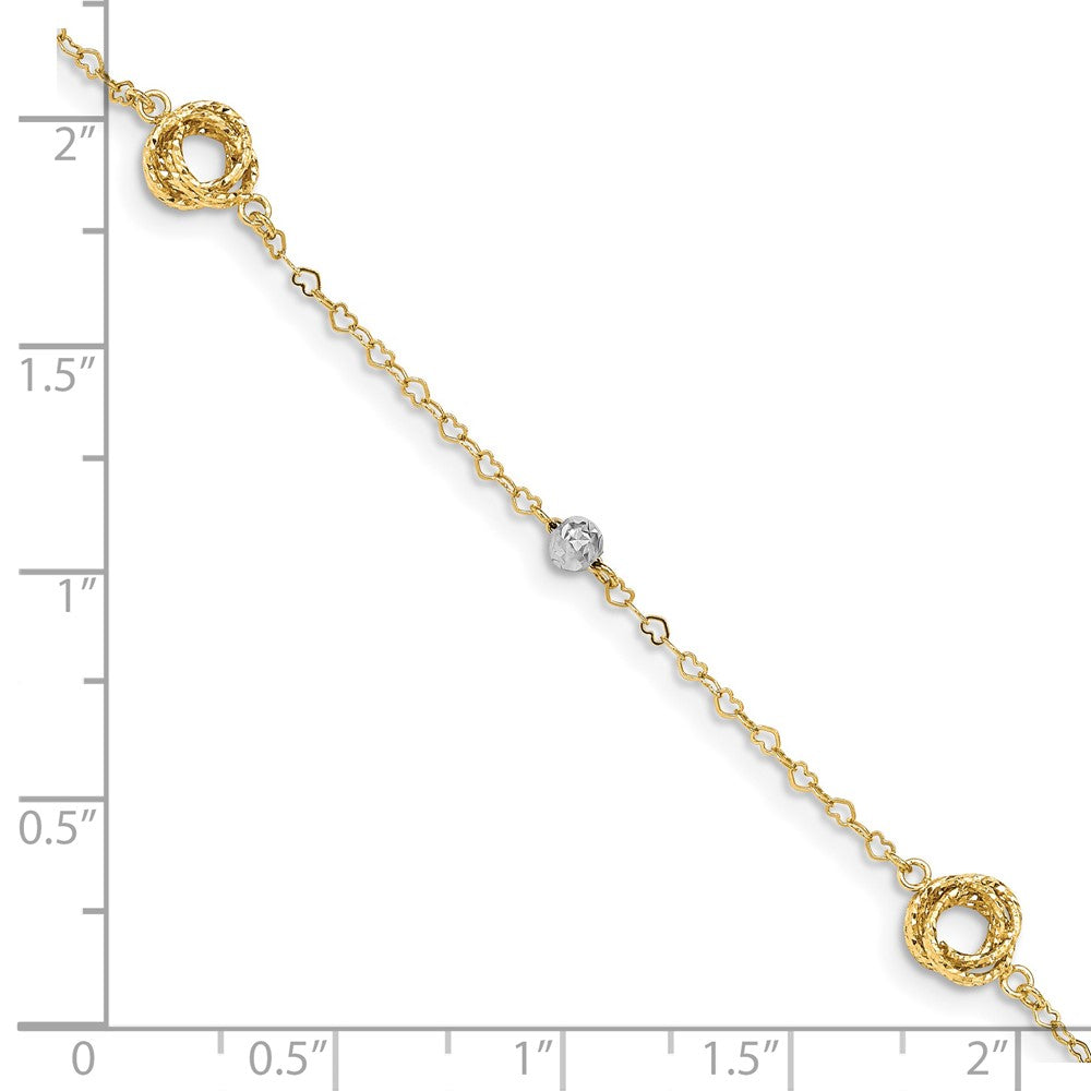 14k Two-tone Love Knots on Small Heart Link Bracelet