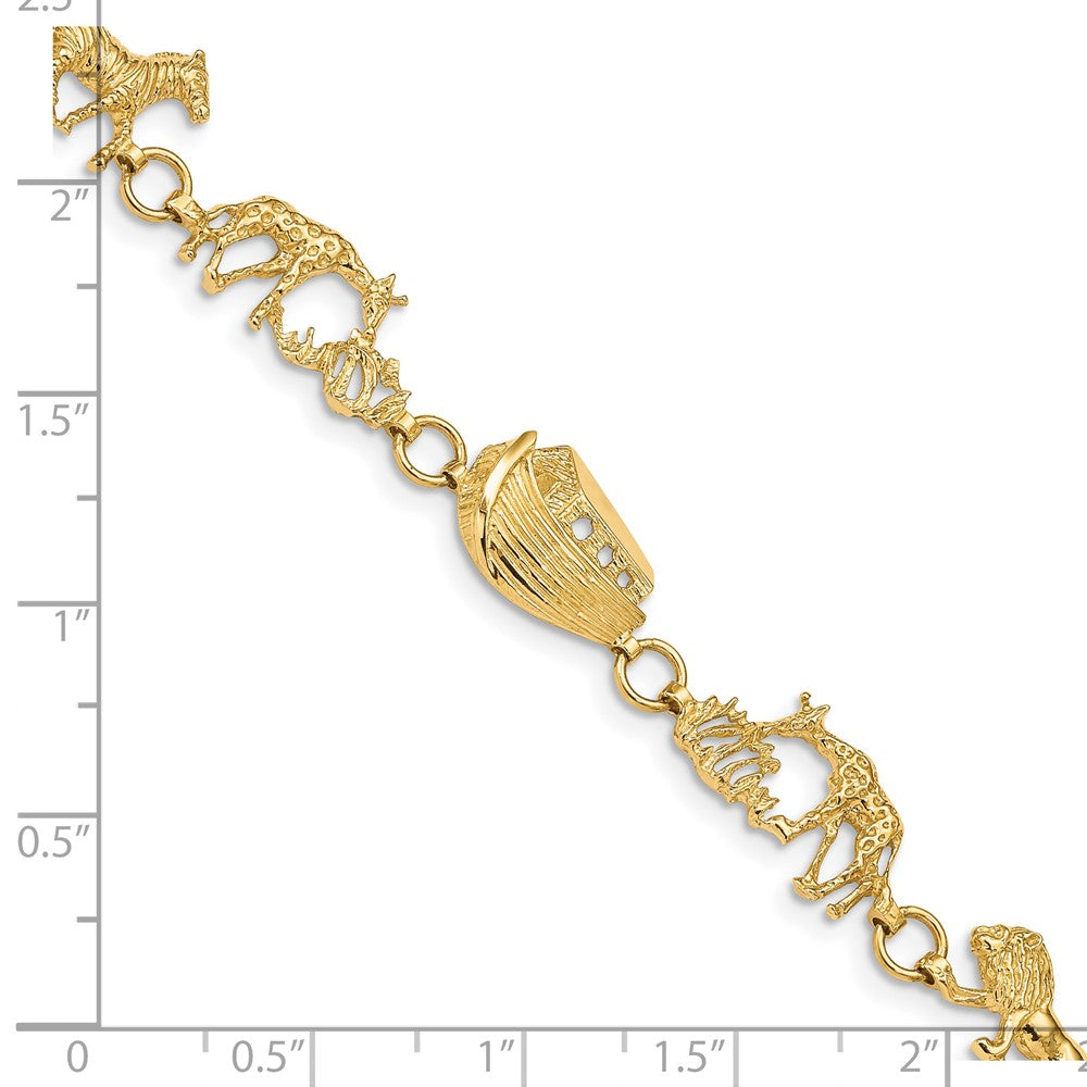 14k Polished and Textured Noah's Ark 7 inch Bracelet