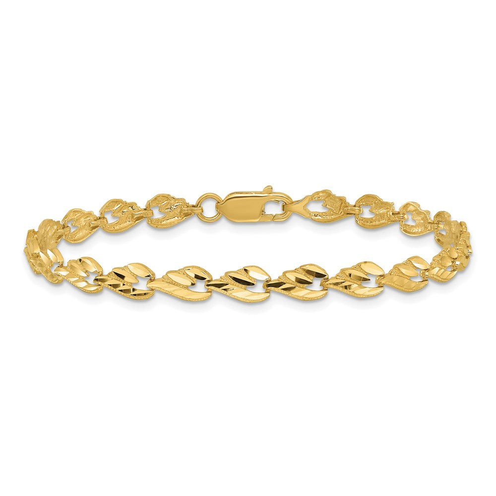 14k Polished Diamond-cut Leaf 7 inch Bracelet