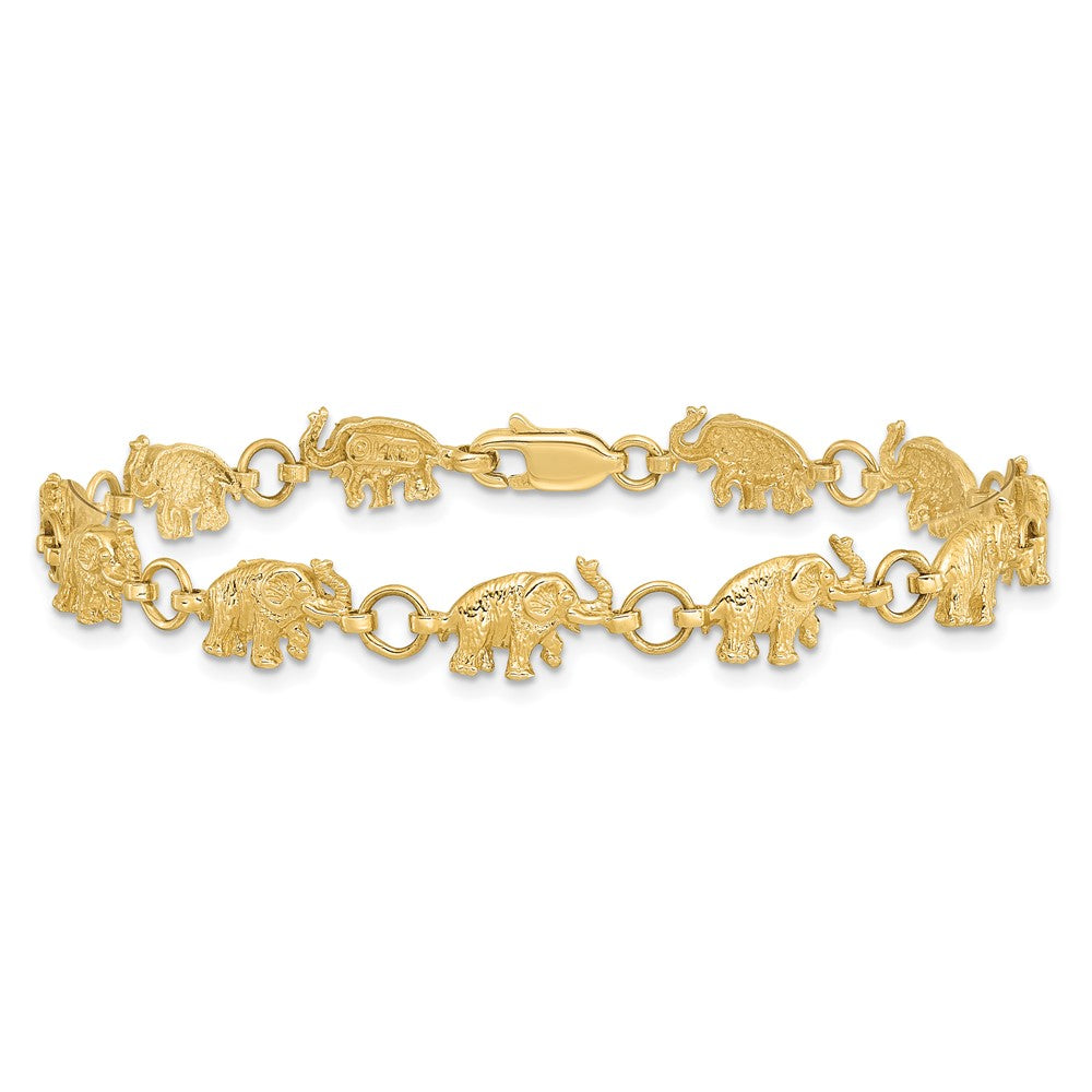 14k 8in Diamond-cut Small Elephants with Trunks Raised Bracelet