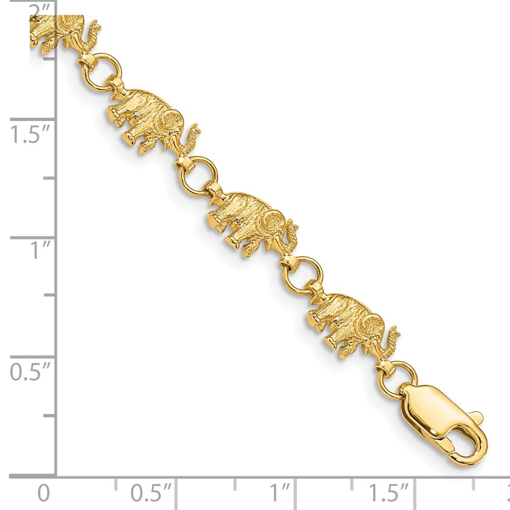 14k 8in Diamond-cut Small Elephants with Trunks Raised Bracelet