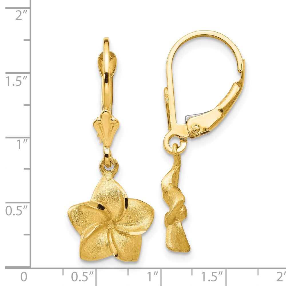 14k Satin & Diamond-Cut Plumeria Dangle Leverback Earrings