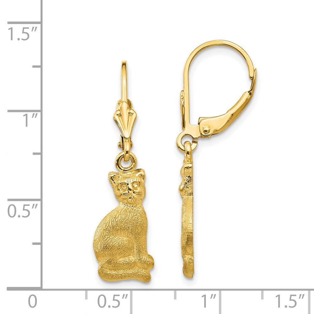 14k Satin Cat Dangle Leverback Earrings