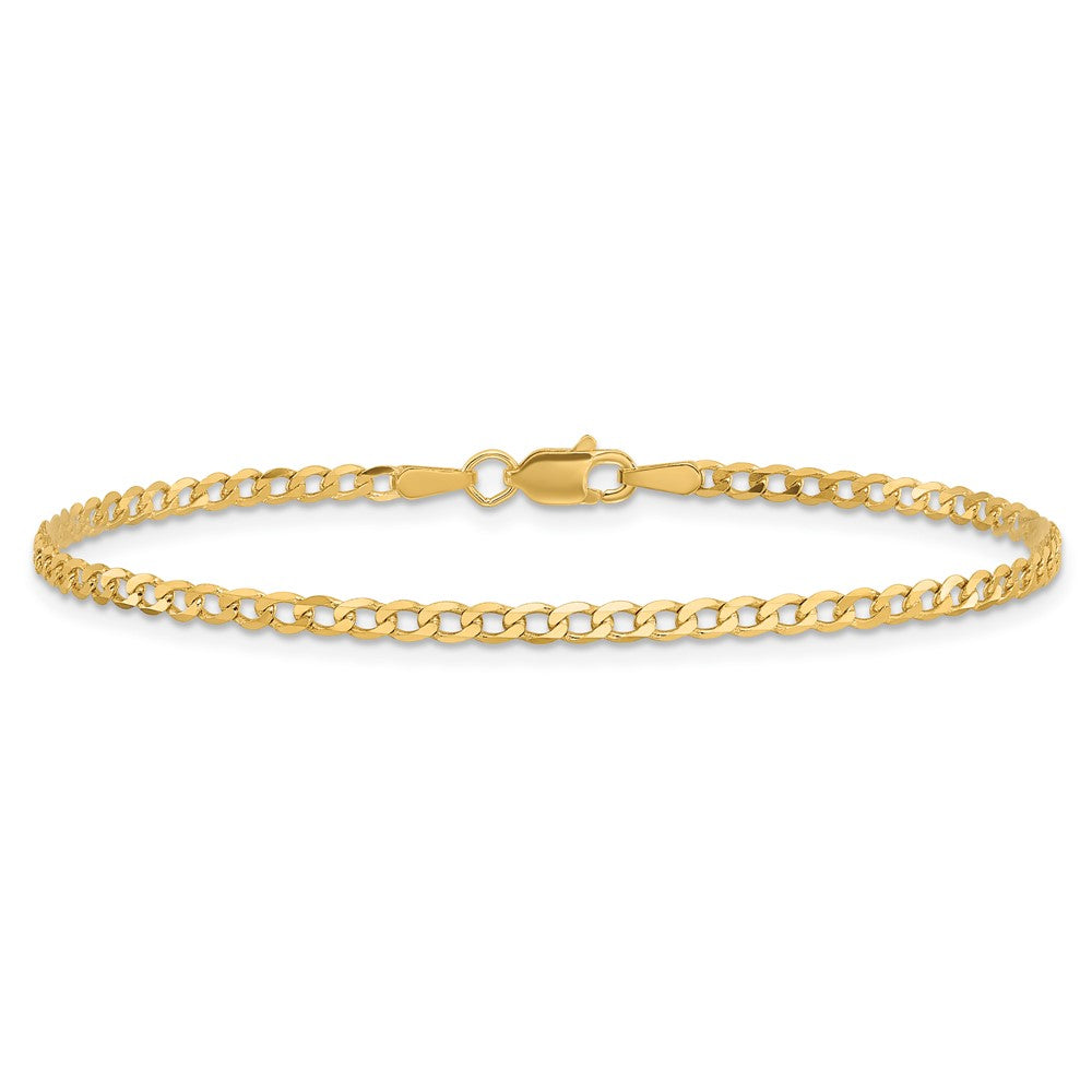 14K 8 inch 2.2mm Flat Beveled Curb with Lobster Clasp Bracelet