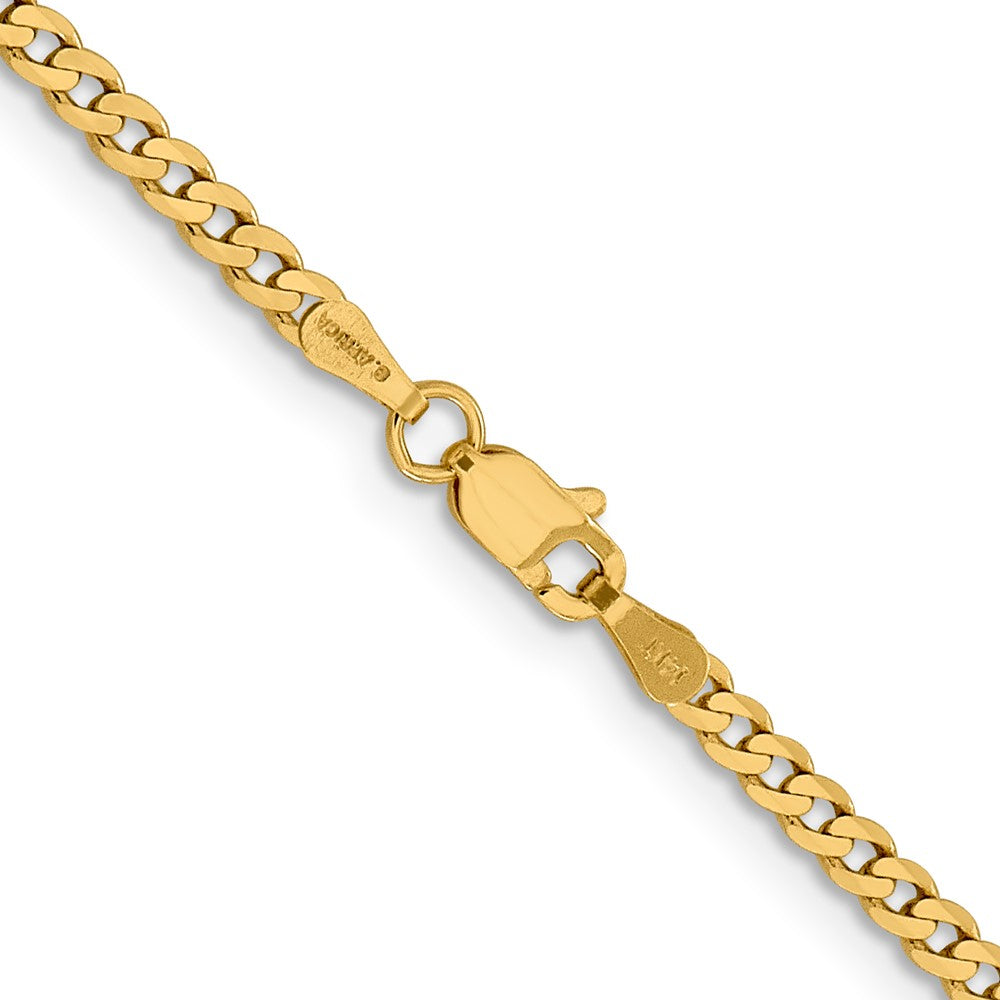 14K 22 inch 2.3mm Flat Beveled Curb with Lobster Clasp Chain