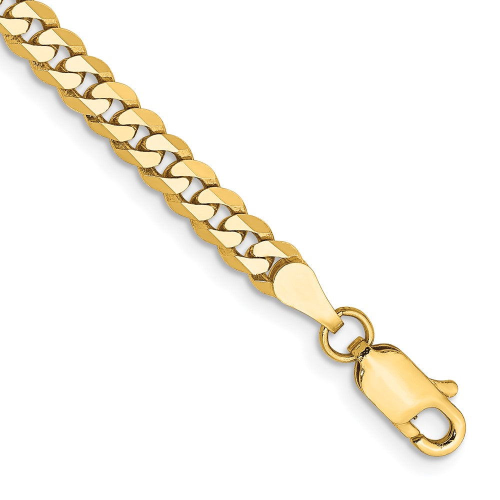 14K 9 inch 3.9mm Flat Beveled Curb with Lobster Clasp Chain