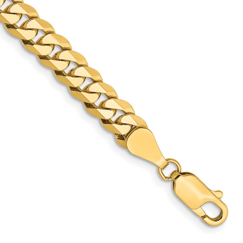 14K 8 inch 5.75mm Flat Beveled Curb with Lobster Clasp Bracelet