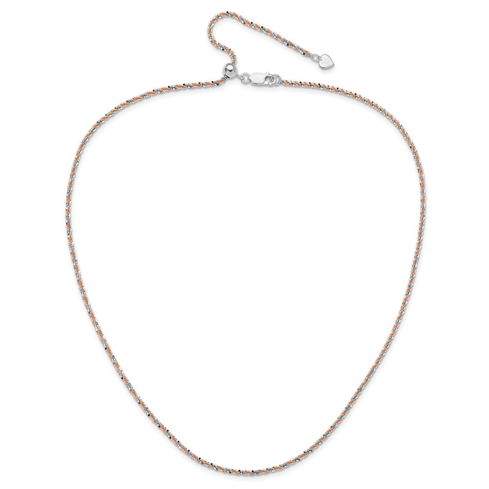 Sterling Silver w/Rose-tone Adjustable 2mm Cyclone Chain