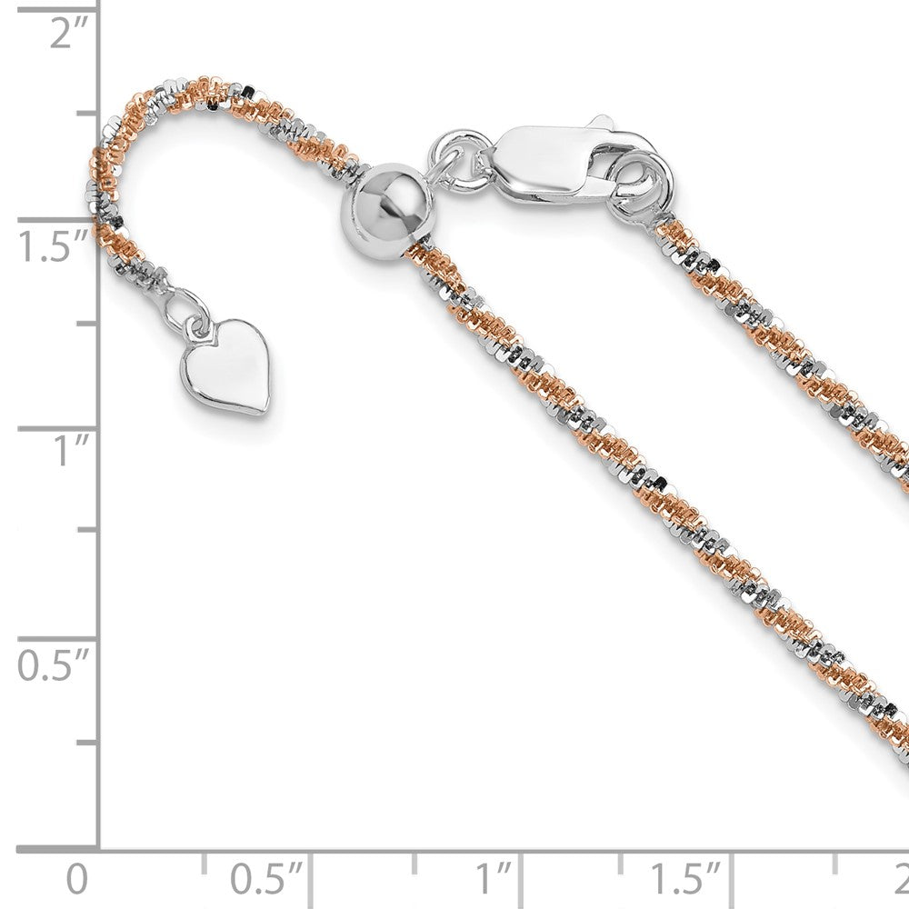 Sterling Silver w/Rose-tone Adjustable 2mm Cyclone Chain