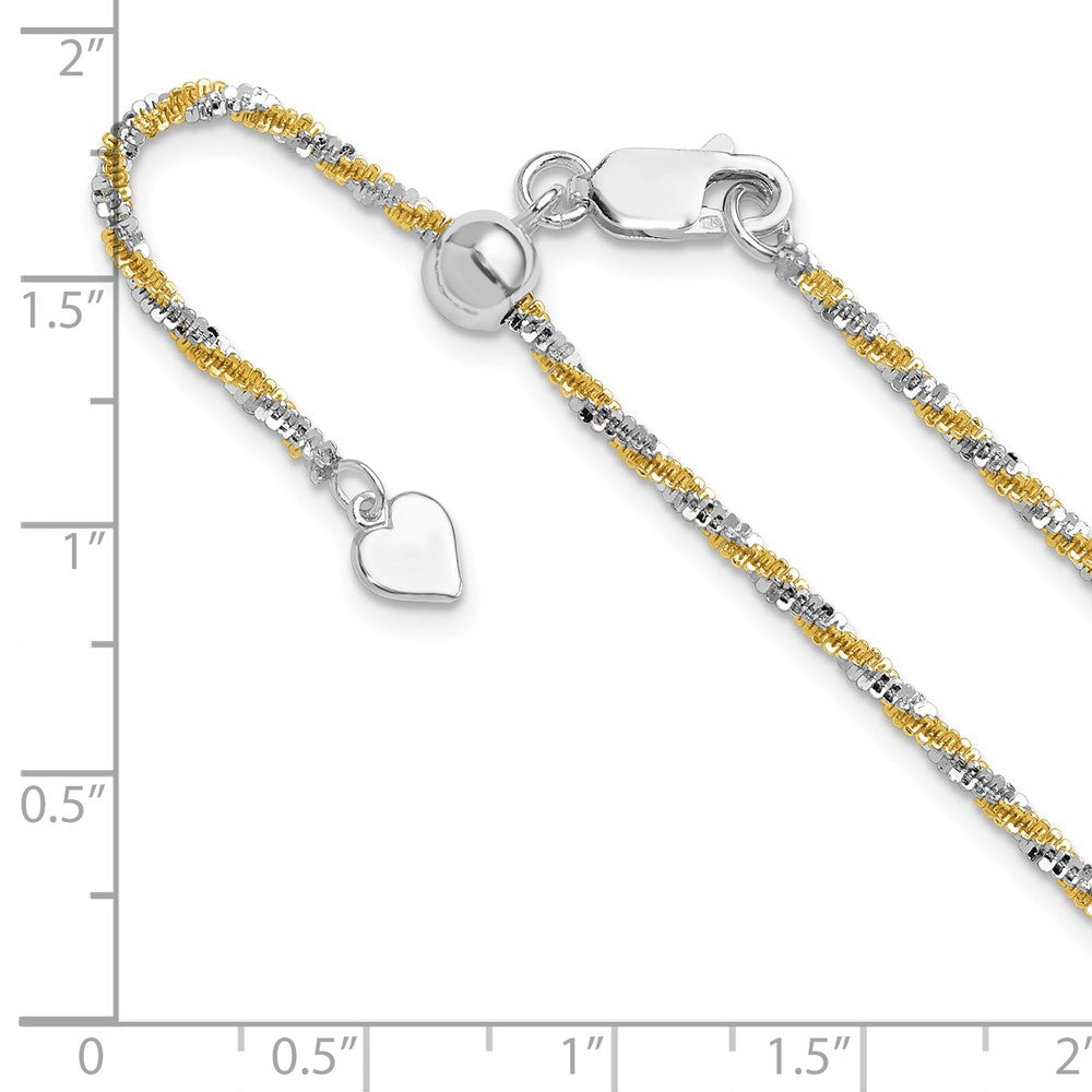 Sterling Silver w/Gold-tone Adjustable 2mm Cyclone Chain