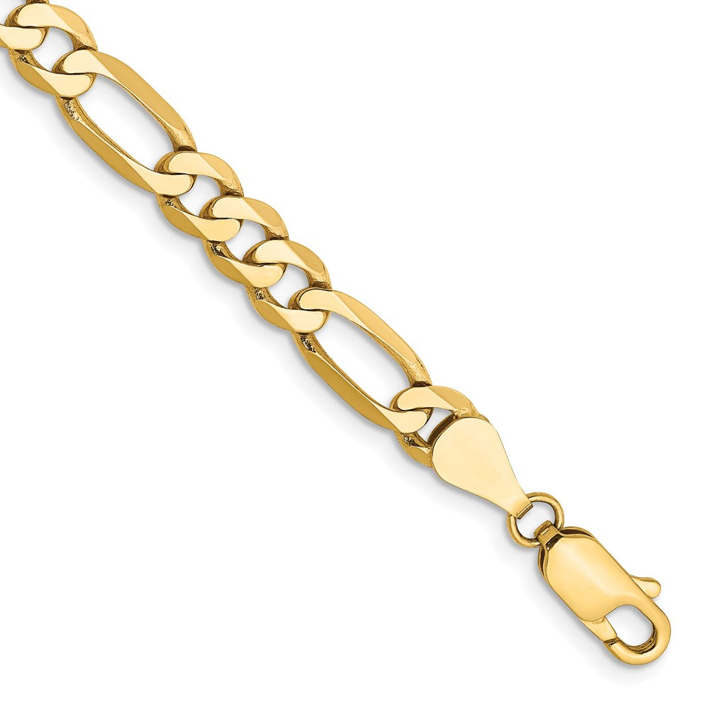 14K 7 inch 5.25mm Flat Figaro with Lobster Clasp Bracelet