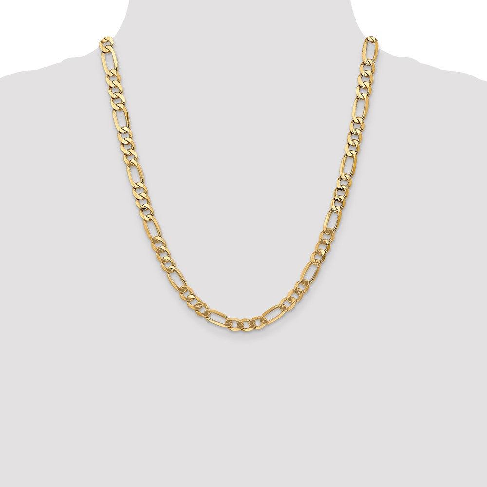 14K 22 inch 7mm Flat Figaro with Lobster Clasp Chain