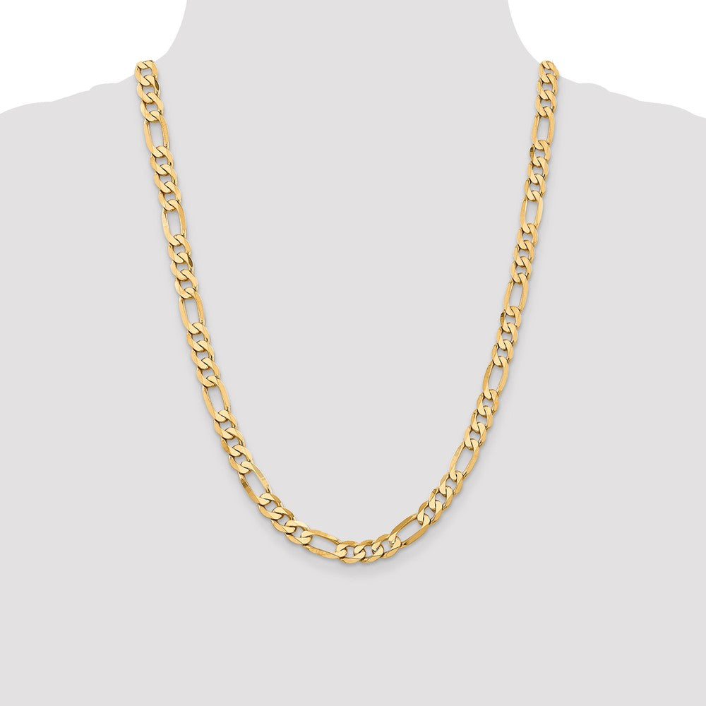 14K 24 inch 7.5mm Flat Figaro with Lobster Clasp Chain